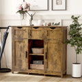 Meuble de rangement rustique vintage en bois avec tiroirs, portes et étagères