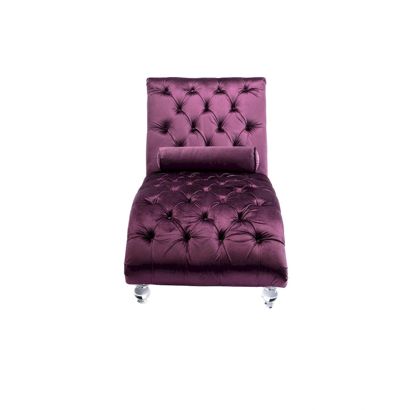Chaise longue capitonnée en velours violet avec pieds en acrylique