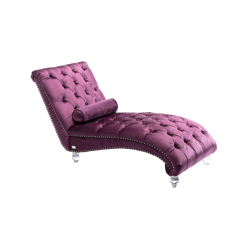 Chaise longue capitonnée en velours violet avec pieds en acrylique