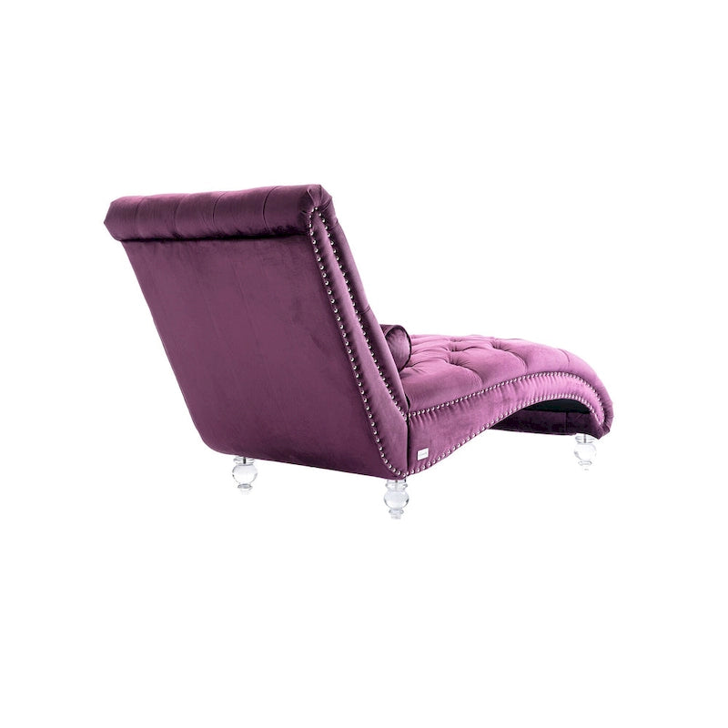 Chaise longue capitonnée en velours violet avec pieds en acrylique