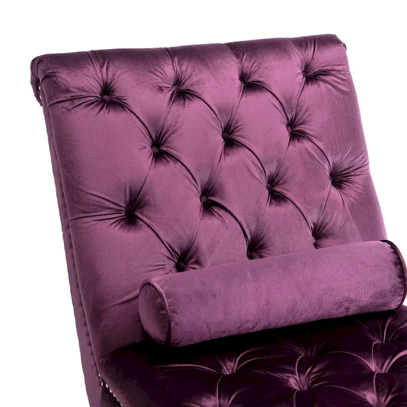 Chaise longue capitonnée en velours violet avec pieds en acrylique