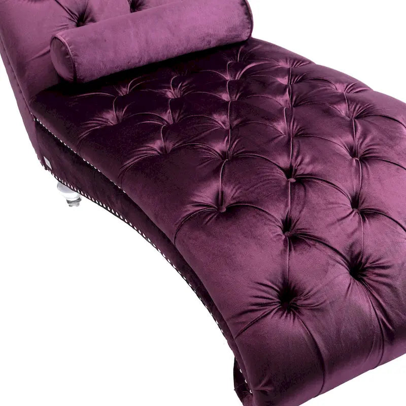Chaise longue capitonnée en velours violet avec pieds en acrylique