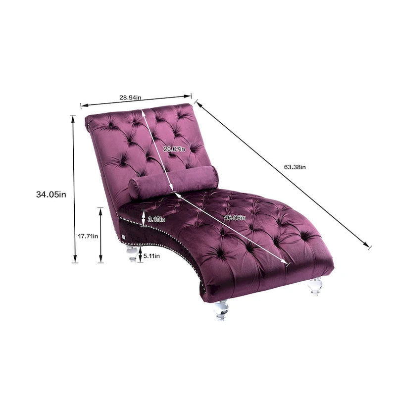 Chaise longue capitonnée en velours violet avec pieds en acrylique