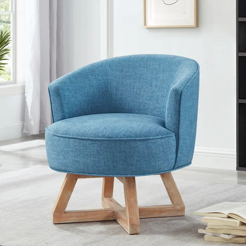 Fauteuil d'appoint pivotant à 360° en lin bleu clair