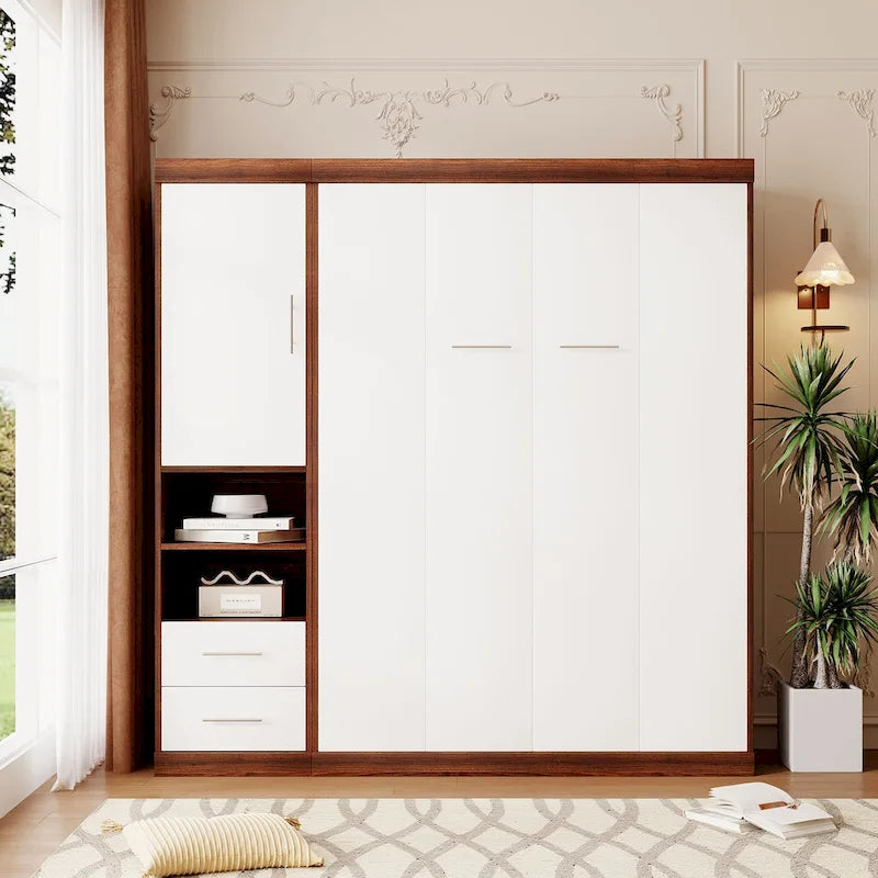 Lit escamotable mural blanc, pliable, gain de place, cadre de lit Murphy