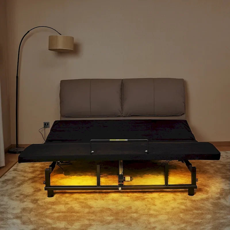Cadre de lit réglable avec télécommande sans fil, chargement USB, éclairage sous le lit, noir antique