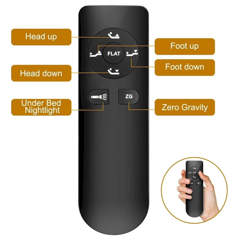 Cadre de lit réglable avec télécommande sans fil, chargement USB, éclairage sous le lit, noir antique