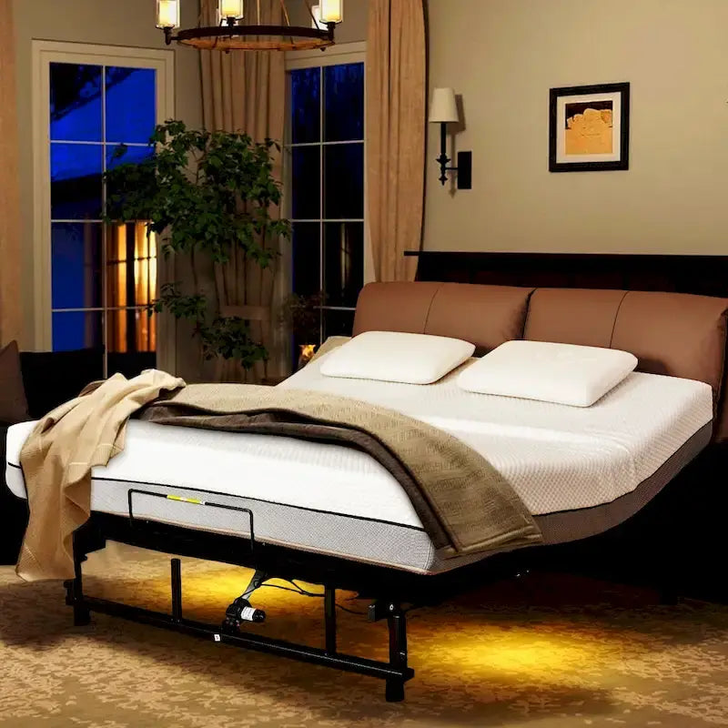 Cadre de lit réglable avec télécommande sans fil, chargement USB, éclairage sous le lit, noir antique