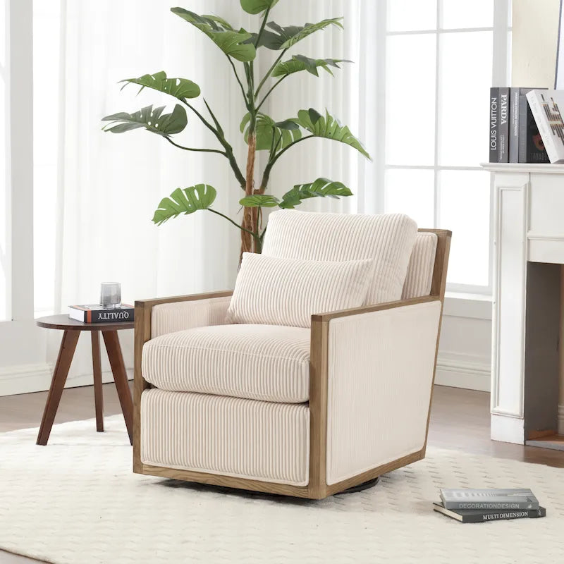 Fauteuil d'appoint pivotant à 360° en tissu avec coussin en mousse, Beige / Gris foncé / Camel
