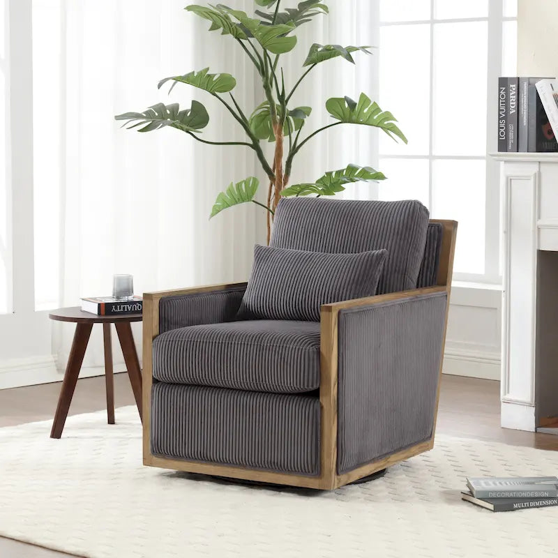 Fauteuil d'appoint pivotant à 360° en tissu avec coussin en mousse, Beige / Gris foncé / Camel