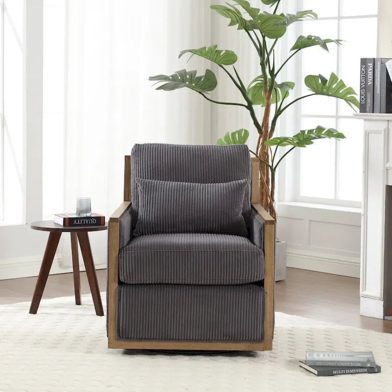 Fauteuil d'appoint pivotant à 360° en tissu avec coussin en mousse, Beige / Gris foncé / Camel