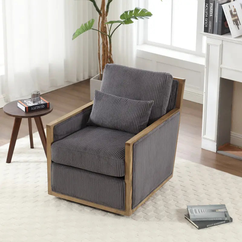 Fauteuil d'appoint pivotant à 360° en tissu avec coussin en mousse, Beige / Gris foncé / Camel