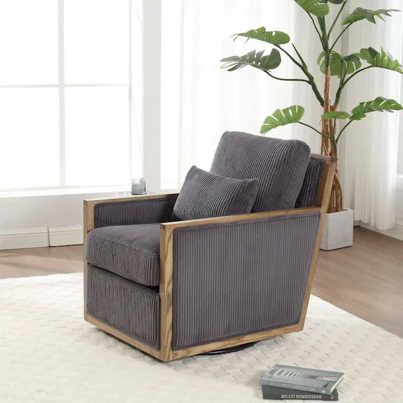 Fauteuil d'appoint pivotant à 360° en tissu avec coussin en mousse, Beige / Gris foncé / Camel