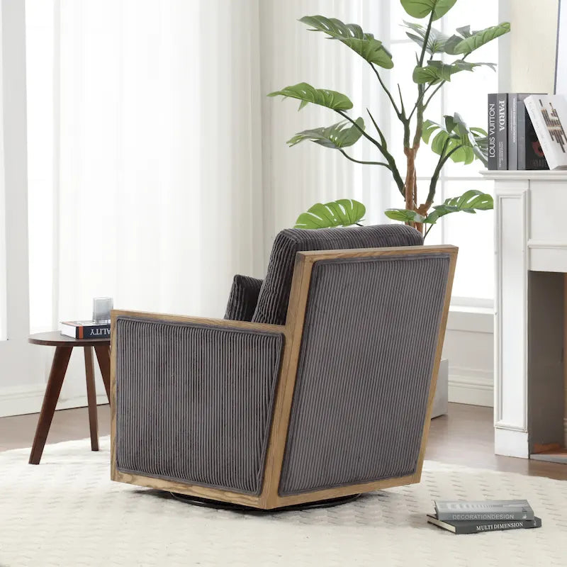 Fauteuil d'appoint pivotant à 360° en tissu avec coussin en mousse, Beige / Gris foncé / Camel