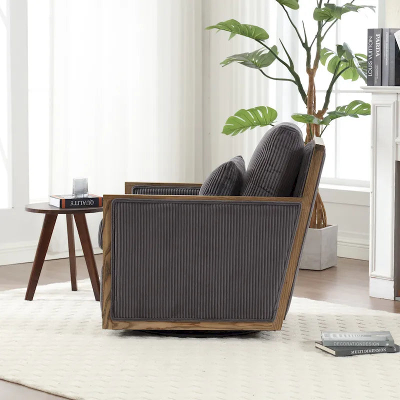 Fauteuil d'appoint pivotant à 360° en tissu avec coussin en mousse, Beige / Gris foncé / Camel