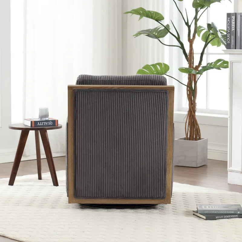 Fauteuil d'appoint pivotant à 360° en tissu avec coussin en mousse, Beige / Gris foncé / Camel