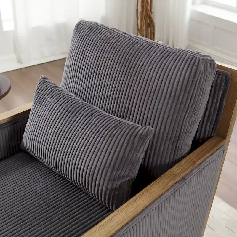 Fauteuil d'appoint pivotant à 360° en tissu avec coussin en mousse, Beige / Gris foncé / Camel