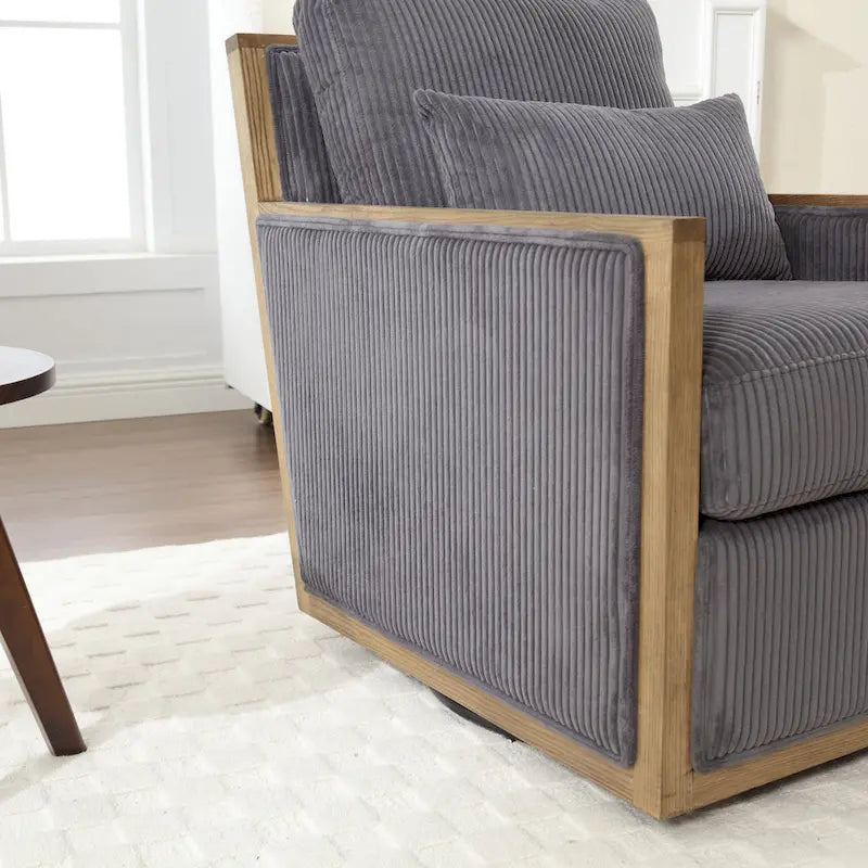 Fauteuil d'appoint pivotant à 360° en tissu avec coussin en mousse, Beige / Gris foncé / Camel