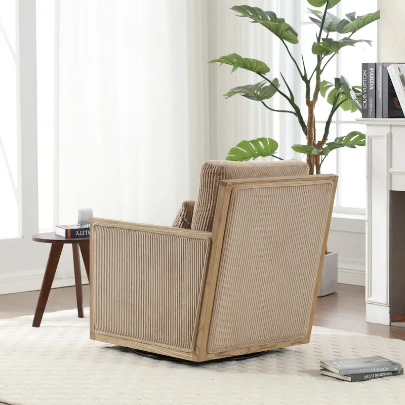 Fauteuil d'appoint pivotant à 360° en tissu avec coussin en mousse, Beige / Gris foncé / Camel