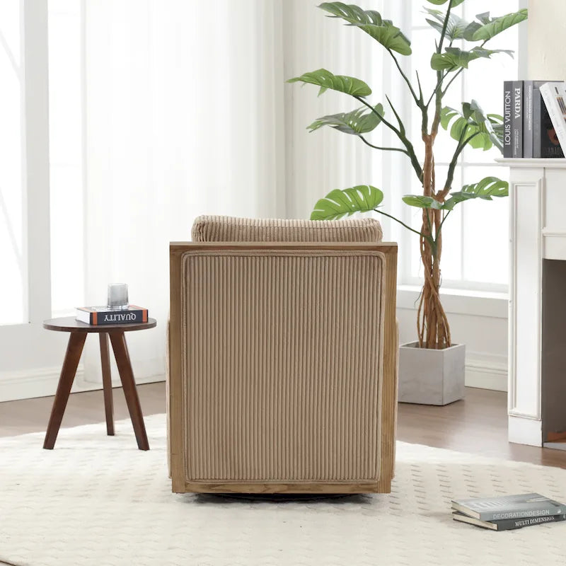 Fauteuil d'appoint pivotant à 360° en tissu avec coussin en mousse, Beige / Gris foncé / Camel