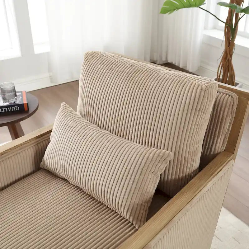 Fauteuil d'appoint pivotant à 360° en tissu avec coussin en mousse, Beige / Gris foncé / Camel