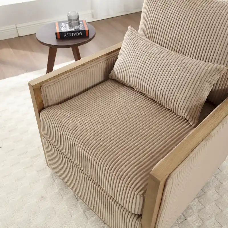Fauteuil d'appoint pivotant à 360° en tissu avec coussin en mousse, Beige / Gris foncé / Camel