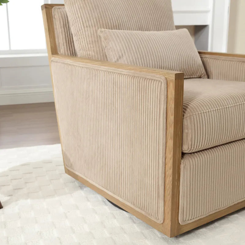 Fauteuil d'appoint pivotant à 360° en tissu avec coussin en mousse, Beige / Gris foncé / Camel