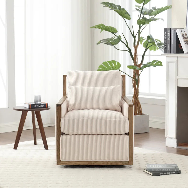 Fauteuil d'appoint pivotant à 360° en tissu avec coussin en mousse, Beige / Gris foncé / Camel