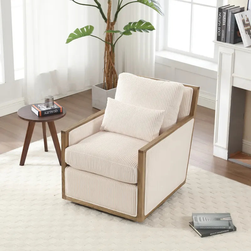 Fauteuil d'appoint pivotant à 360° en tissu avec coussin en mousse, Beige / Gris foncé / Camel