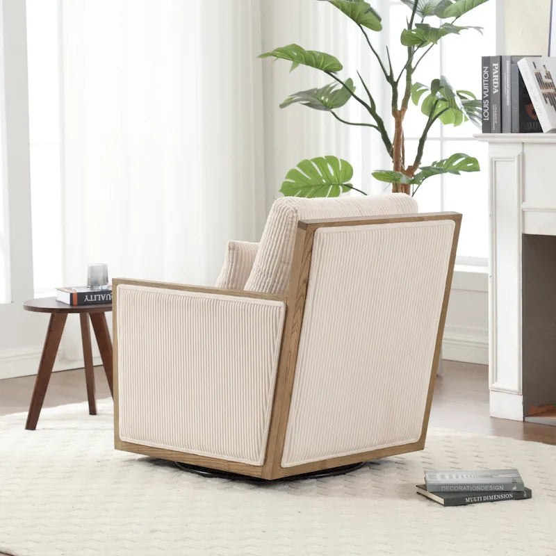 Fauteuil d'appoint pivotant à 360° en tissu avec coussin en mousse, Beige / Gris foncé / Camel