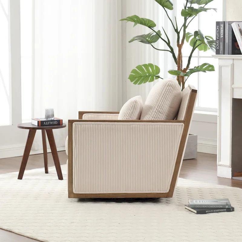 Fauteuil d'appoint pivotant à 360° en tissu avec coussin en mousse, Beige / Gris foncé / Camel
