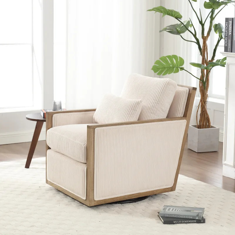 Fauteuil d'appoint pivotant à 360° en tissu avec coussin en mousse, Beige / Gris foncé / Camel