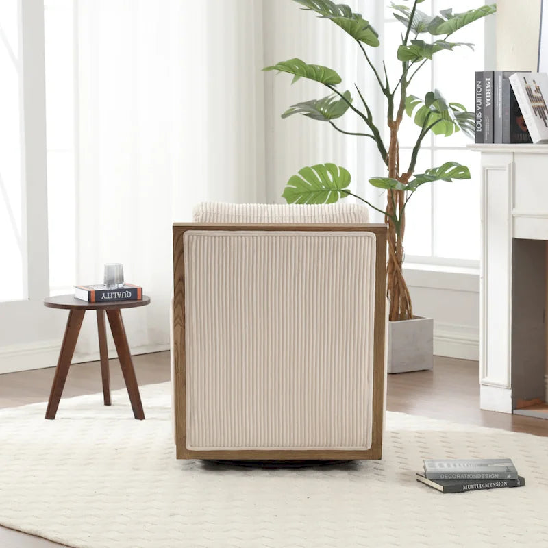 Fauteuil d'appoint pivotant à 360° en tissu avec coussin en mousse, Beige / Gris foncé / Camel