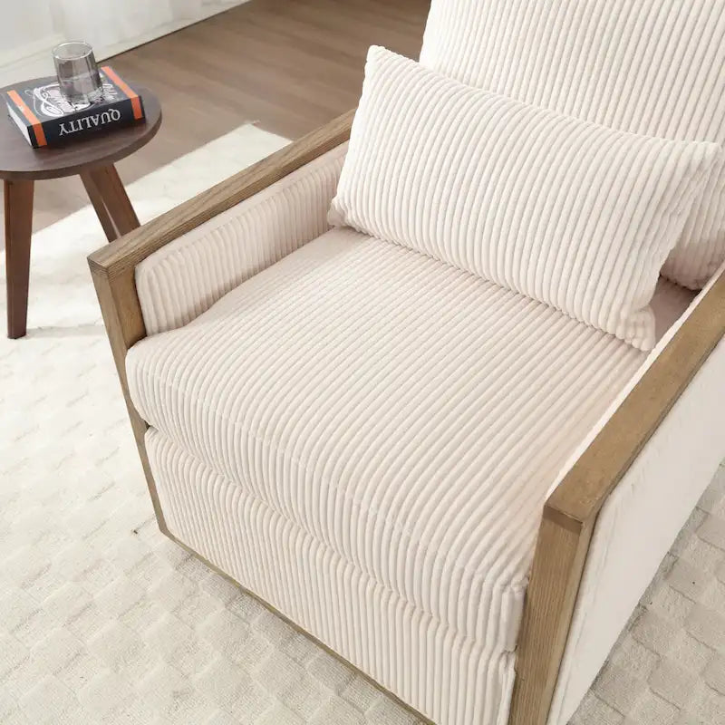 Fauteuil d'appoint pivotant à 360° en tissu avec coussin en mousse, Beige / Gris foncé / Camel