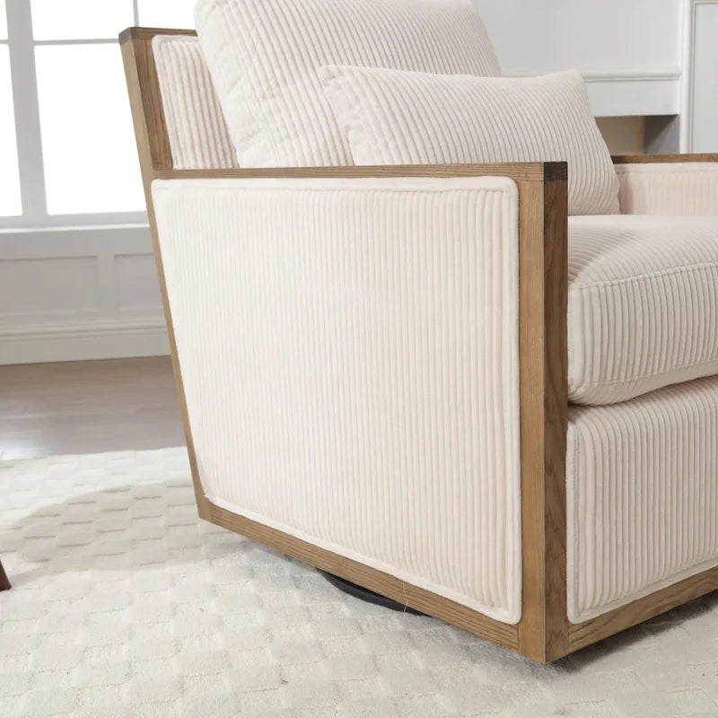 Fauteuil d'appoint pivotant à 360° en tissu avec coussin en mousse, Beige / Gris foncé / Camel