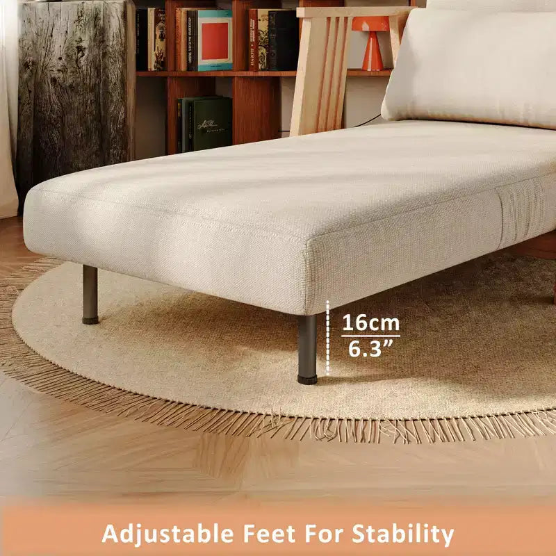 Fauteuil convertible en tissu ATJafurn, fauteuil futon d'appoint avec structure en bois massif, chaise longue lit pour chambre ou salon, beige
