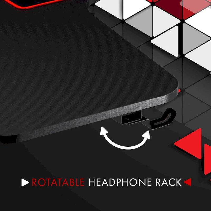 Bureau de jeu en fibre de carbone noire, cadre en acier avec support de casque et porte-gobelet