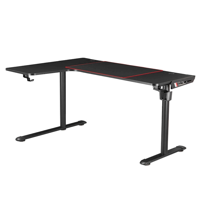 Bureau de jeu en fibre de carbone noire, cadre en acier avec support de casque et porte-gobelet