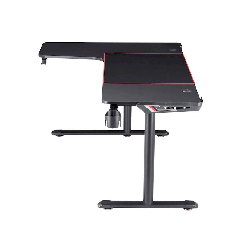 Bureau de jeu en fibre de carbone noire, cadre en acier avec support de casque et porte-gobelet