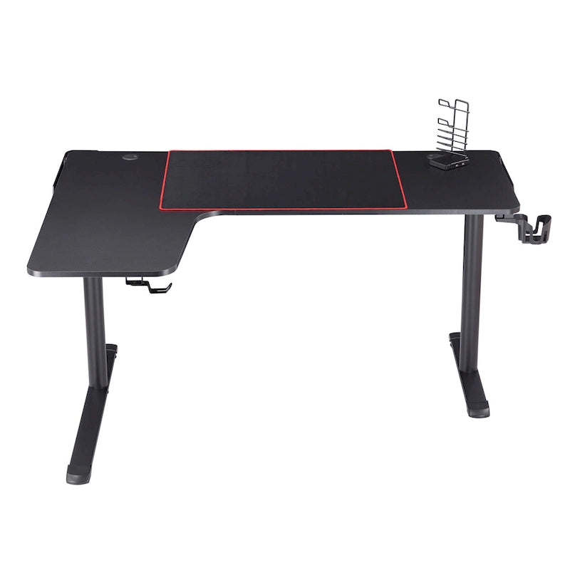 Bureau de jeu en fibre de carbone noire, cadre en acier avec support de casque et porte-gobelet