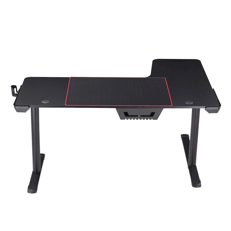 Bureau de jeu en fibre de carbone noire, cadre en acier avec support de casque et porte-gobelet
