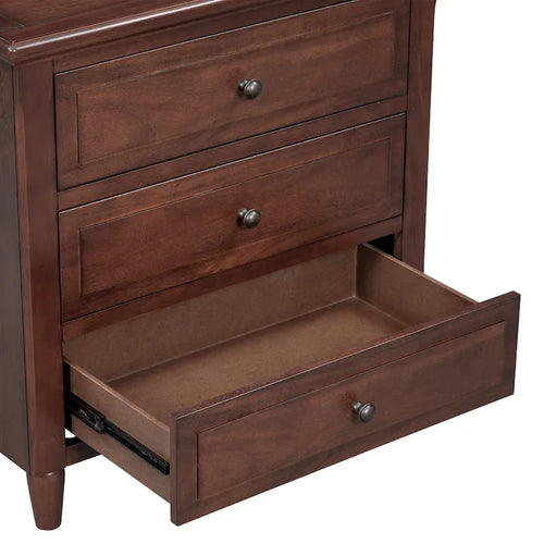 Table de chevet à 3 tiroirs en bois massif, meuble de rangement pour chambre, marron/bleu