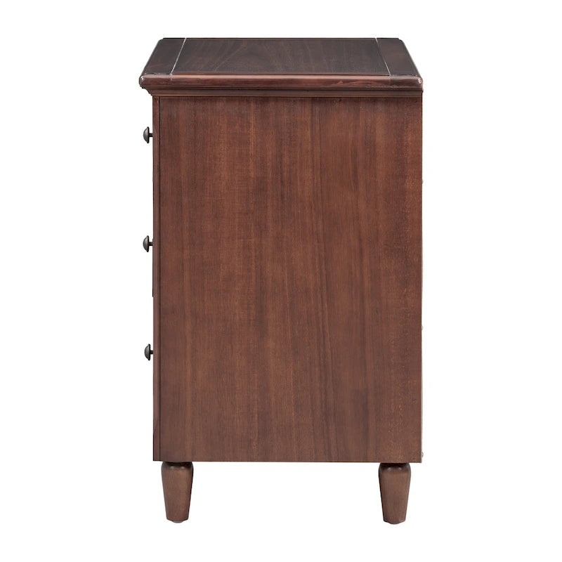 Table de chevet à 3 tiroirs en bois massif, meuble de rangement pour chambre, marron/bleu