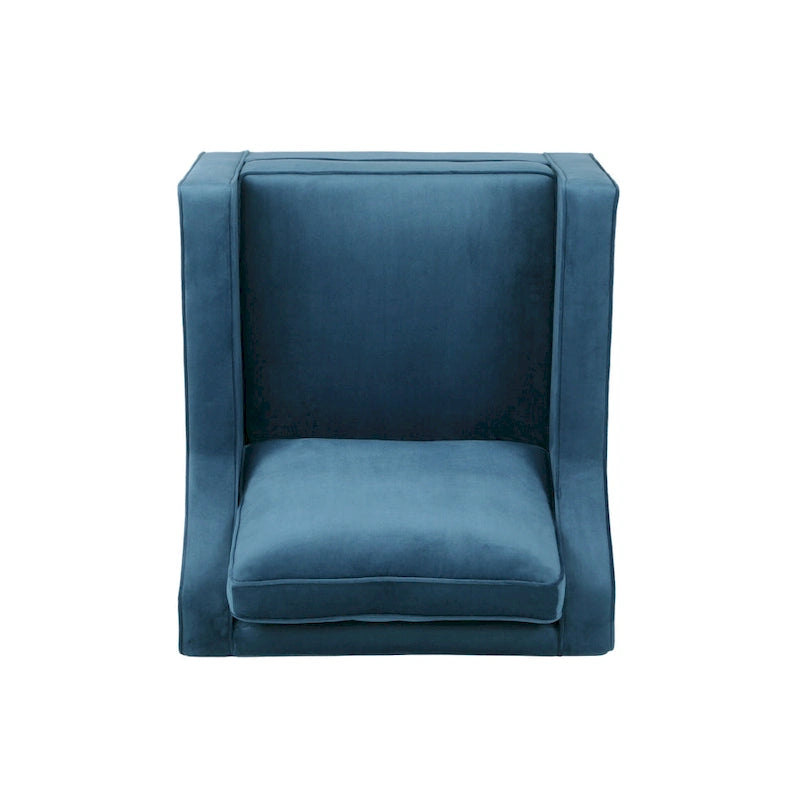 Fauteuil club contemporain en velours avec accoudoirs inclinés et pieds en bois de bouleau