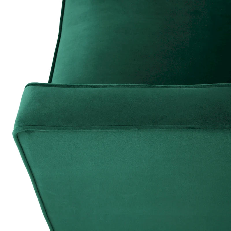 Fauteuil club contemporain en velours avec accoudoirs inclinés et pieds en bois de bouleau