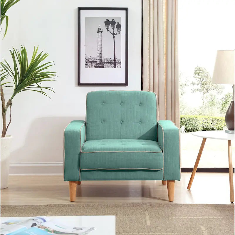 Fauteuil d'appoint convertible en lit avec pieds en bois et revêtement en tissu capitonné