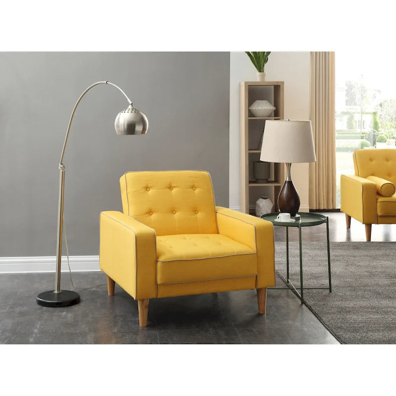 Fauteuil d'appoint convertible en lit avec pieds en bois et revêtement en tissu capitonné