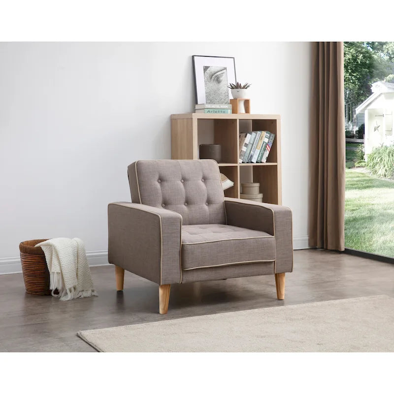 Fauteuil d'appoint convertible en lit avec pieds en bois et revêtement en tissu capitonné