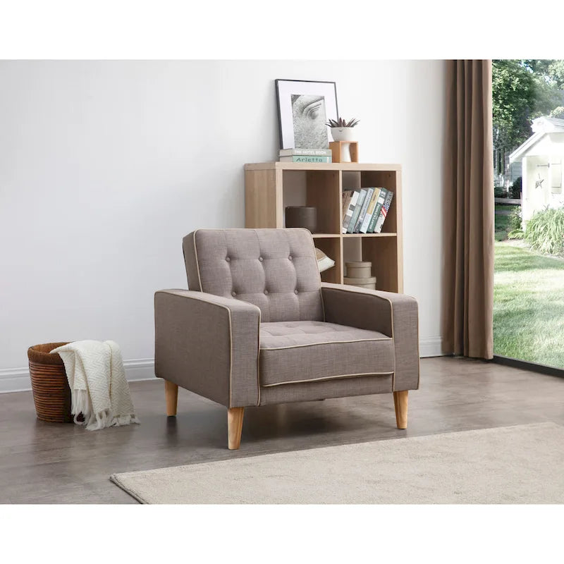 Fauteuil d'appoint convertible en lit avec pieds en bois et revêtement en tissu capitonné
