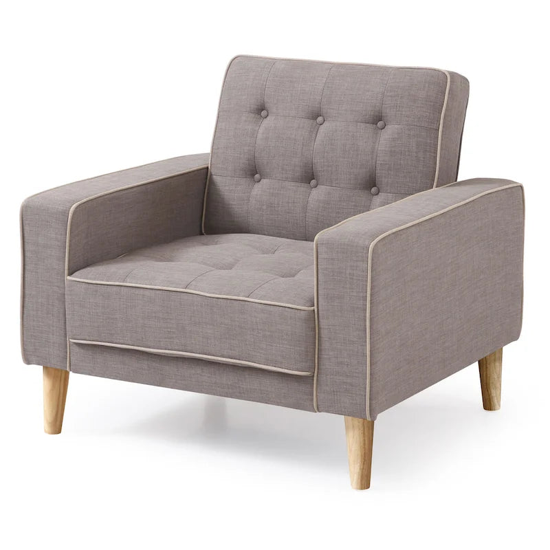 Fauteuil d'appoint convertible en lit avec pieds en bois et revêtement en tissu capitonné